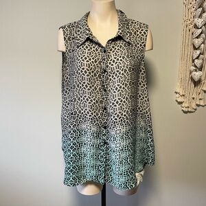 Pure Energy Ombre Leopard Print Sleeveless Chiffon Top Blouse Plus Size 2X